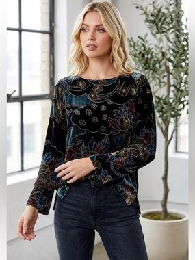 FROXX Burnout Velvet Pullover Rayon Silk‎ Blouse Top Medium
